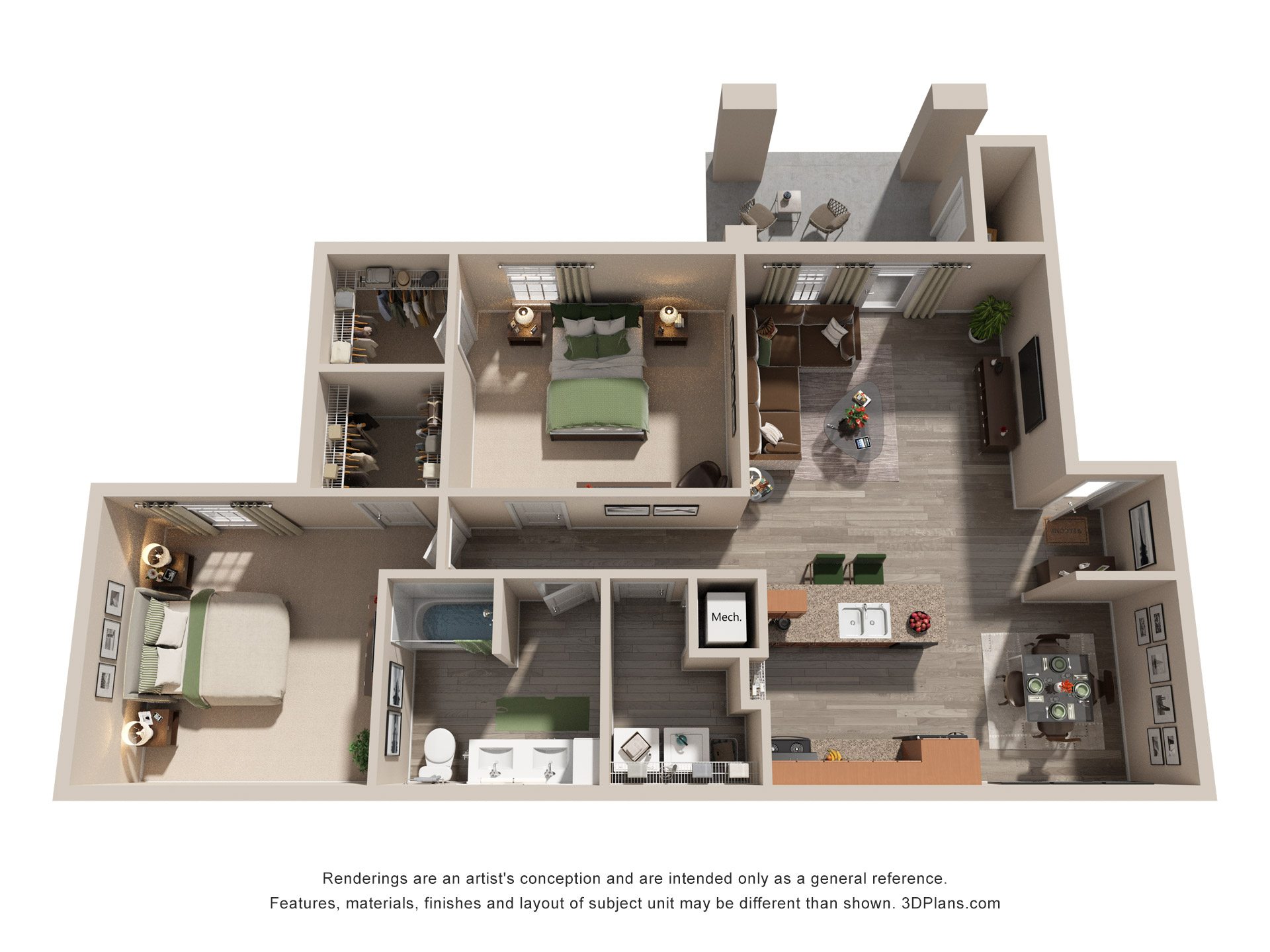 Floor plan for 2 beds, 1 bath, 1296 sqft